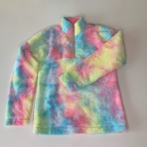 Unicorn Cotton Candy FauxFur Fleece Pullover 1/2 Zip Sweatshirt